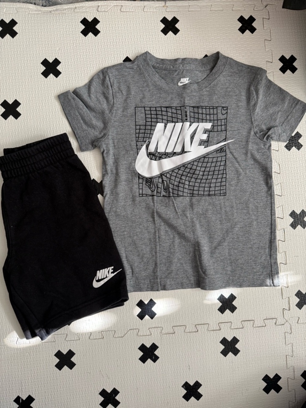 Nike Grey Graphic Tee & Black Shorts Set